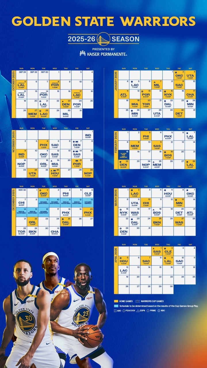 MK体育-勇士新赛季赛程：揭幕战VS湖人 圣诞大战VS独行侠 34场全美直播