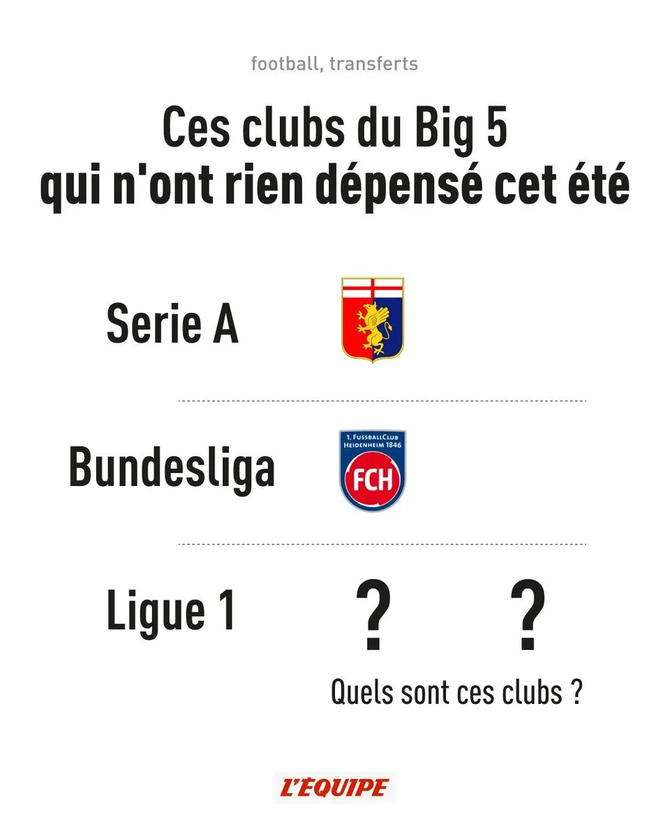 五大联赛共四队今夏未花费预算购入新援，法甲两队在列